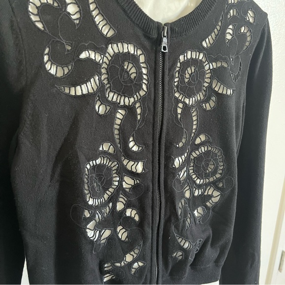 Alice + Olivia Black Embroidered Bomber Jacket - Picture 3 of 5